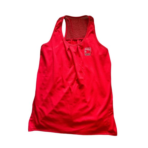 LUCKY IN LOVE Red Split Back Tank Top Sz M NEW - Picture 1 of 5